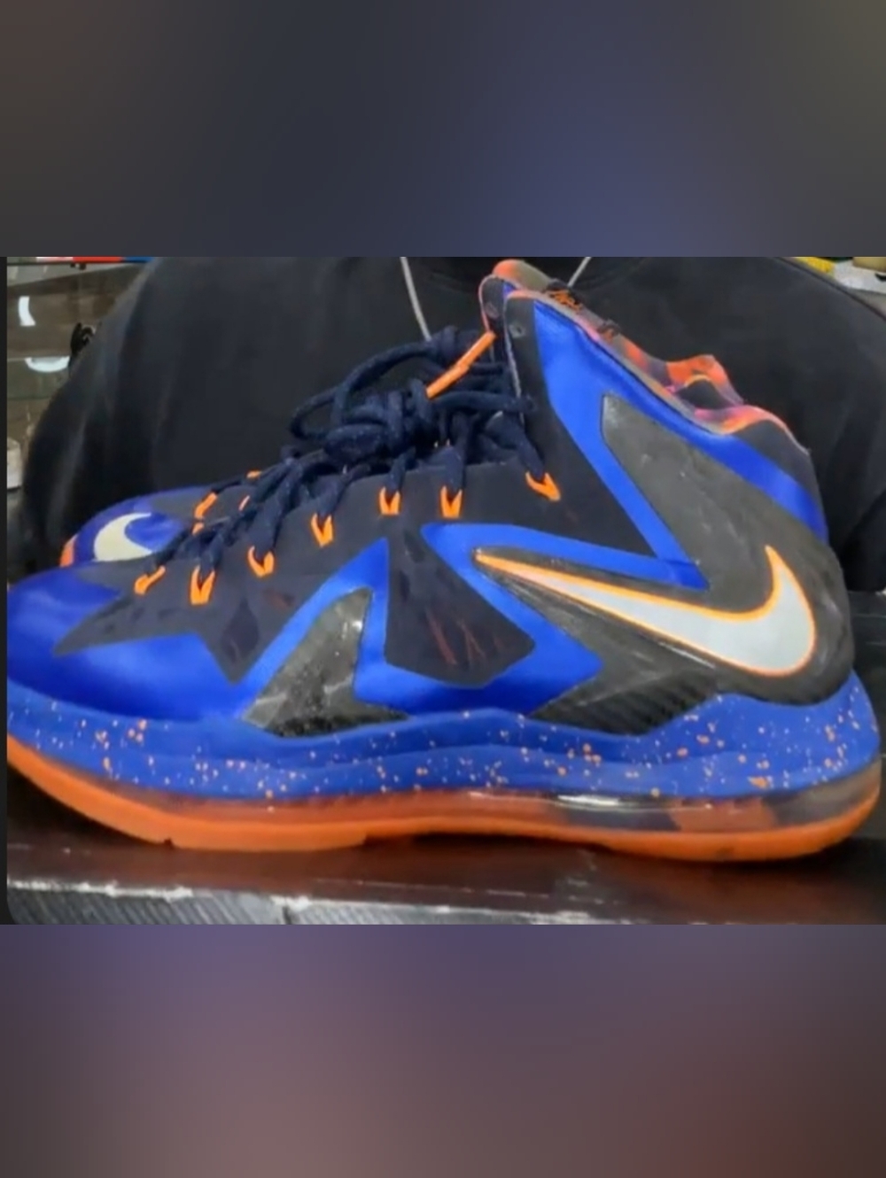 Lebron Elite, Rare Nike Blue and Orange High-Top Sneakers with White Swoosh